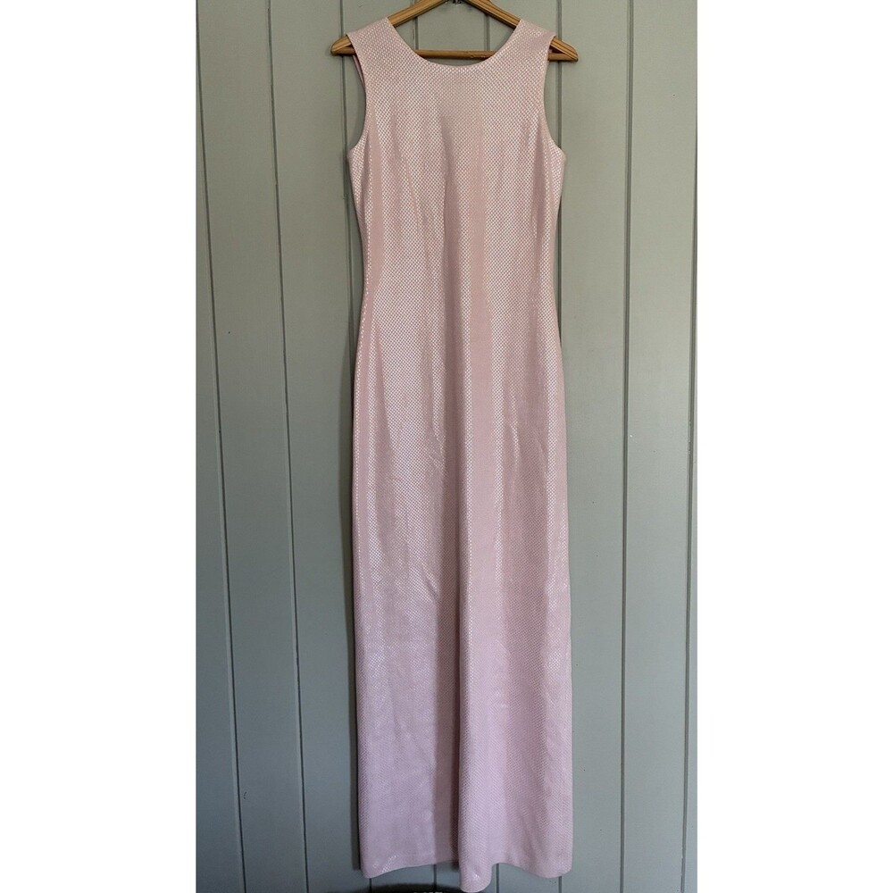 St. John Long Dress 8 Pink Paillete Formal Evening Gown Stretch Sleeveless